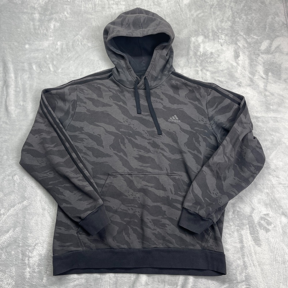 Adidas Pullover Hoodie Mens XL Gray Tiger Camouflage Kangaroo Pocket Long Sleeve